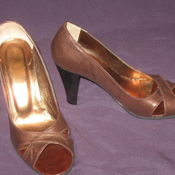 Designer Bronz Brown Open Toe Elegant Career Shoes - Picture 5 of 7